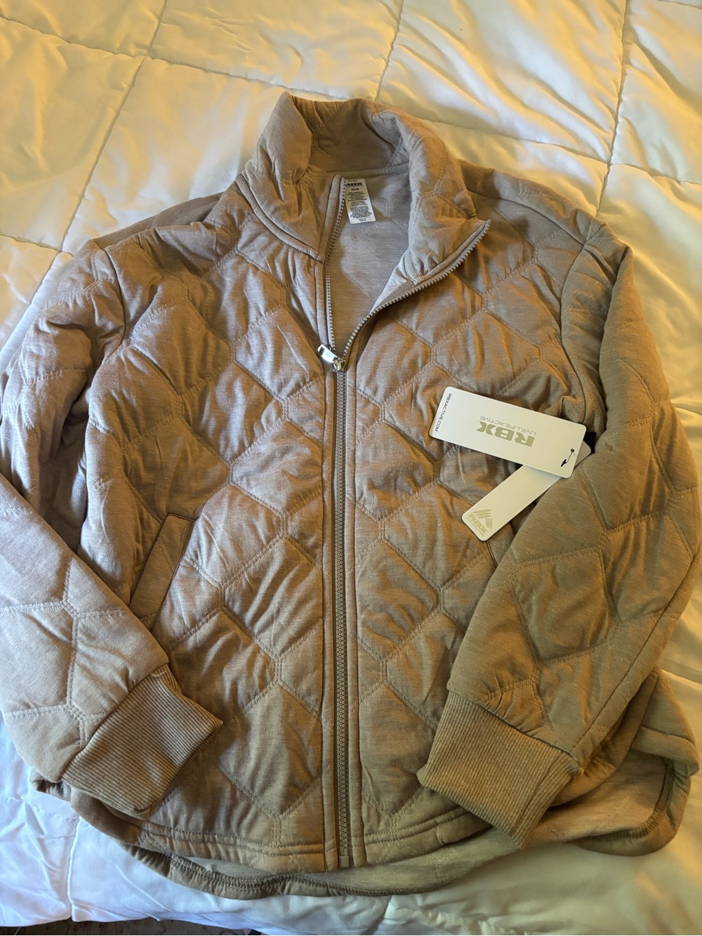RBX Quilted Puffer Jacket in Taupe
